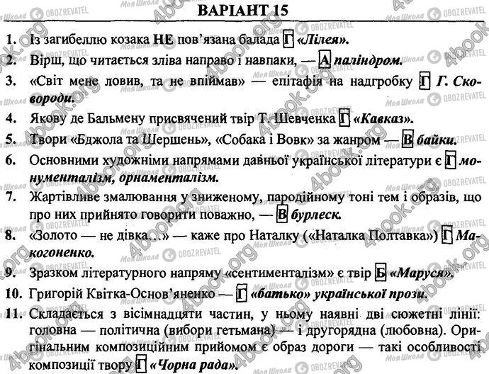 ДПА Укр лит 9 класс страница Варіант 15