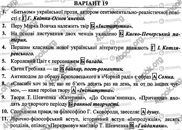 ДПА Укр лит 9 класс страница Варіант 19