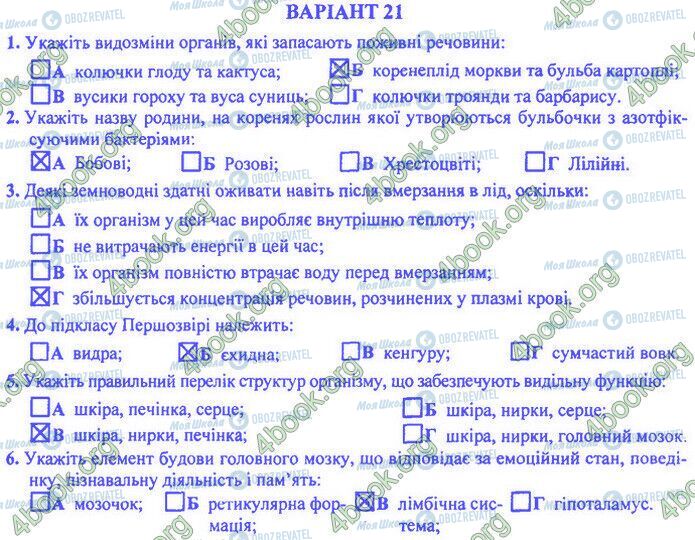 ДПА Биология 9 класс страница Варіант 21