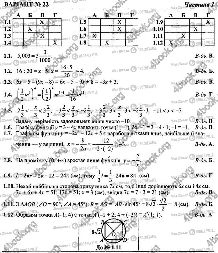 ДПА Математика 9 класс страница Варіант 22