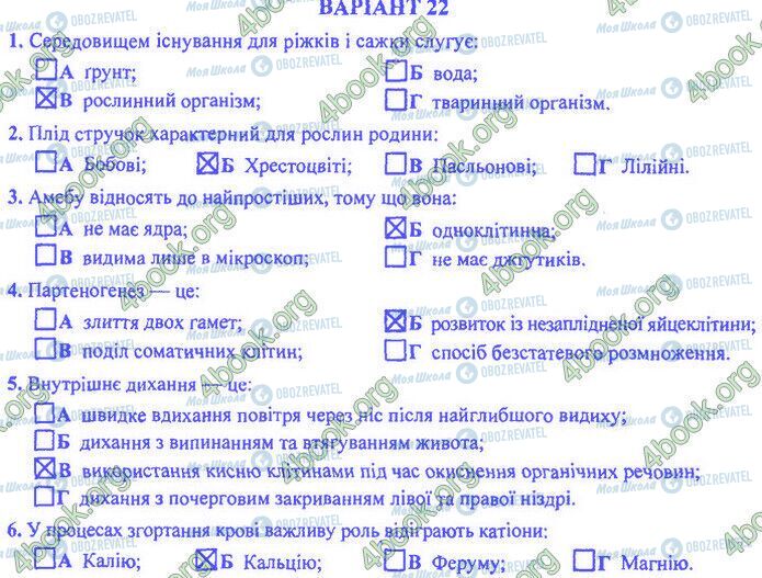 ДПА Біологія 9 клас сторінка Варіант 22