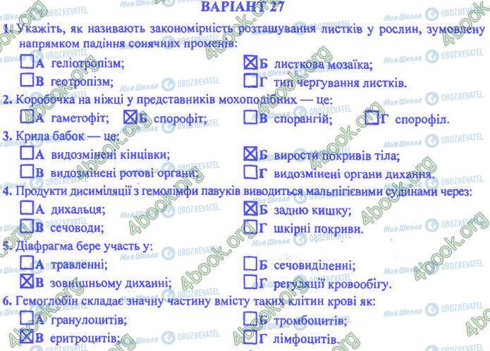 ДПА Біологія 9 клас сторінка Варіант 27