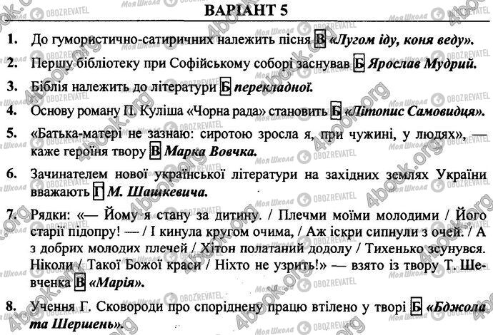 ДПА Українська література 9 клас сторінка Варіант 5