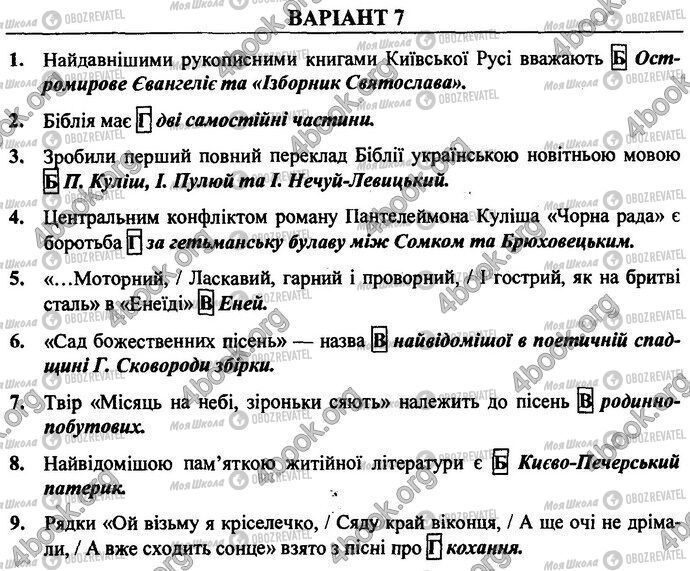 ДПА Укр лит 9 класс страница Варіант 7