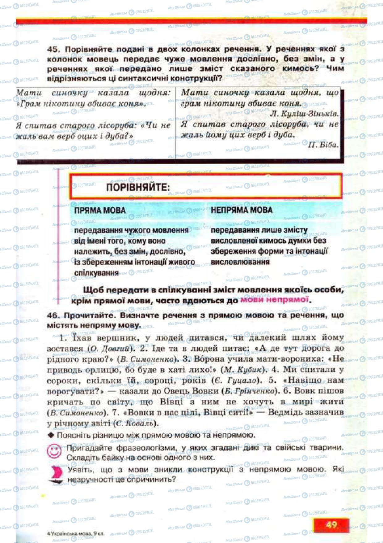 Підручники Українська мова 9 клас сторінка 49