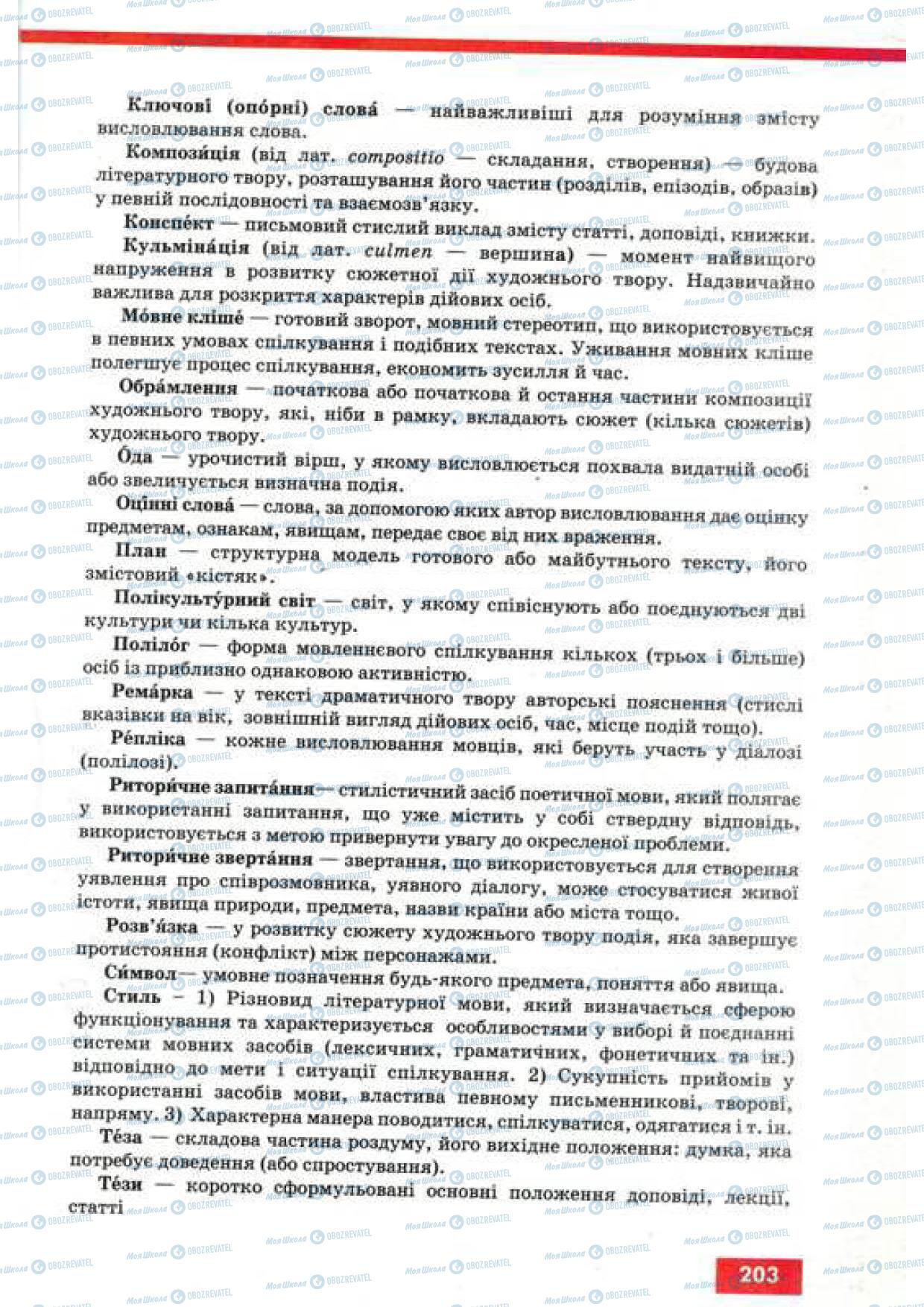 Підручники Українська мова 9 клас сторінка 203