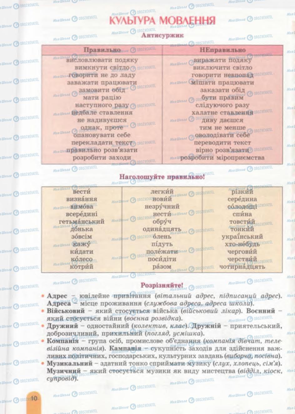 Учебники Укр мова 11 класс страница 10