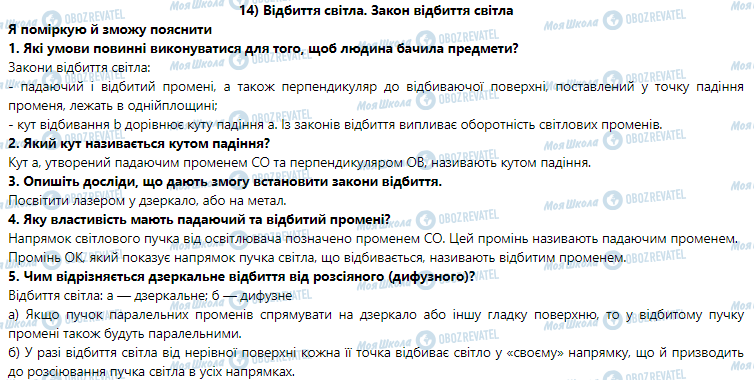 ГДЗ Физика 9 класс страница § 14. Відбиття світла. Закон відбиття світла