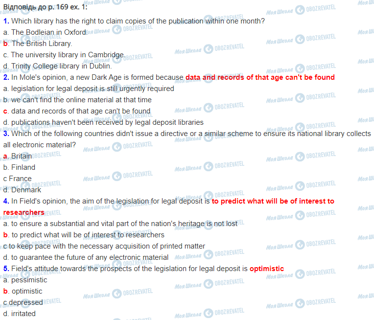 ГДЗ Англійська мова 11 клас сторінка стор.169,впр.1