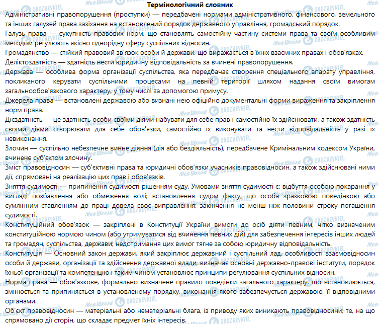 ГДЗ Правоведение 9 класс страница Термінологічний словник