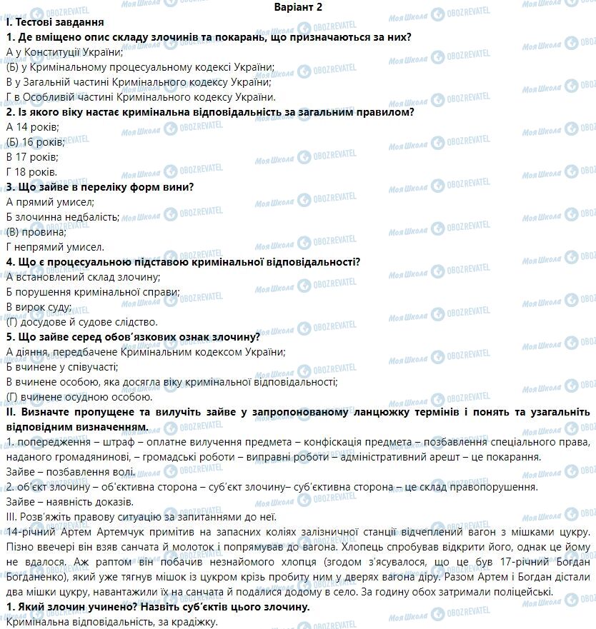 ГДЗ Правознавство 9 клас сторінка Варіант 2