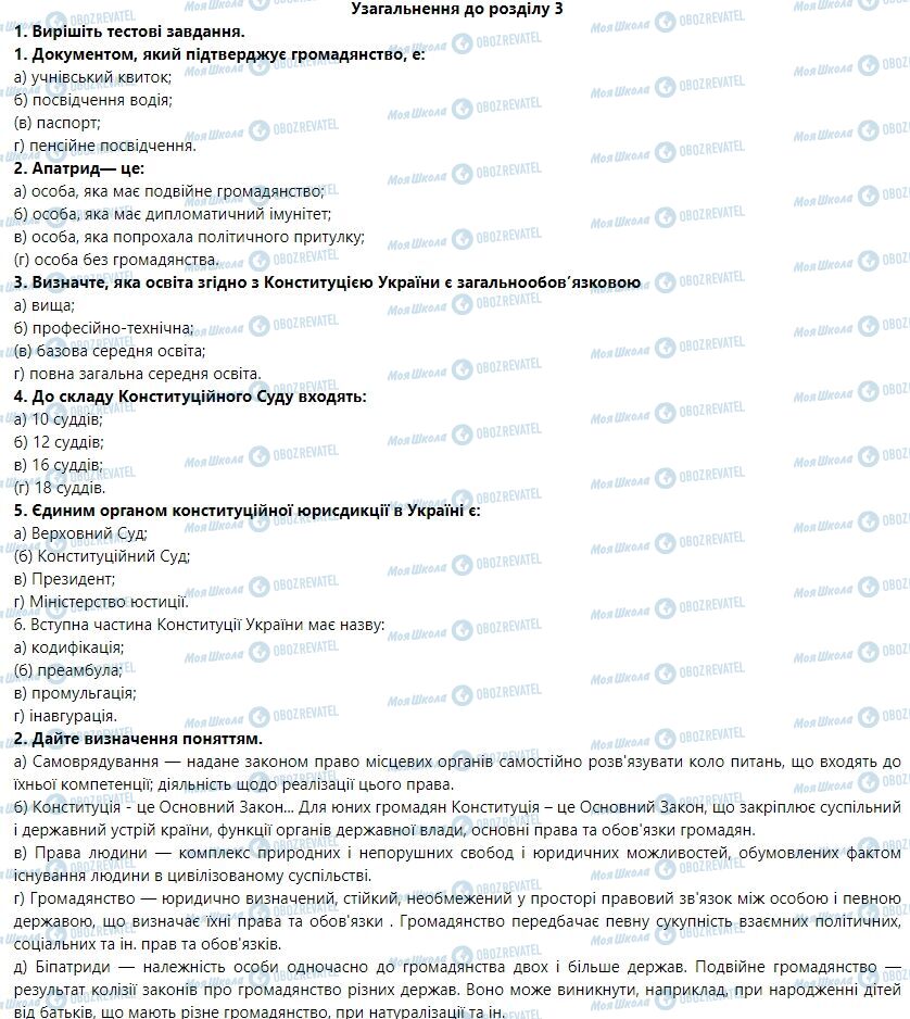 ГДЗ Правоведение 9 класс страница Узагальнення до розділу 3