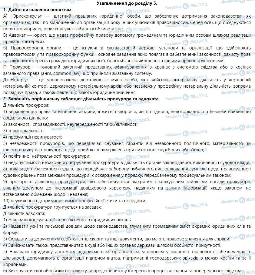 ГДЗ Правоведение 9 класс страница Узагальнення до розділу 5