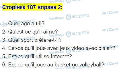 ГДЗ Французька мова 5 клас сторінка стор.187,впр.2