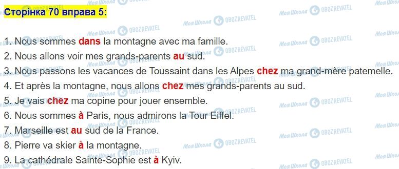 ГДЗ Французька мова 5 клас сторінка стор.70,впр.5