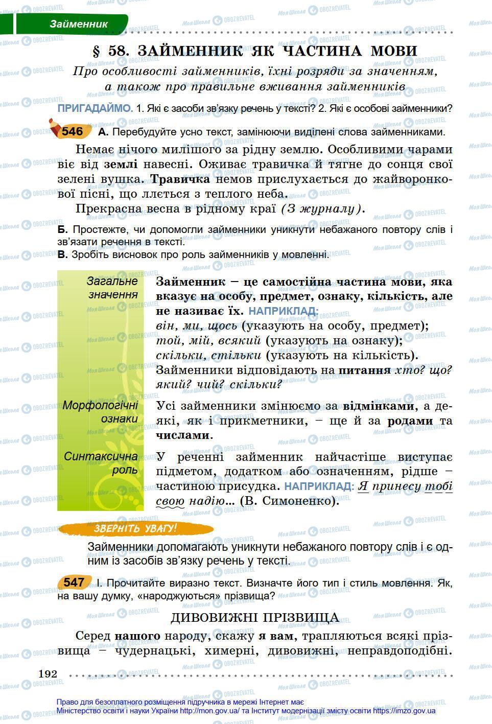 Учебники Укр мова 6 класс страница 192