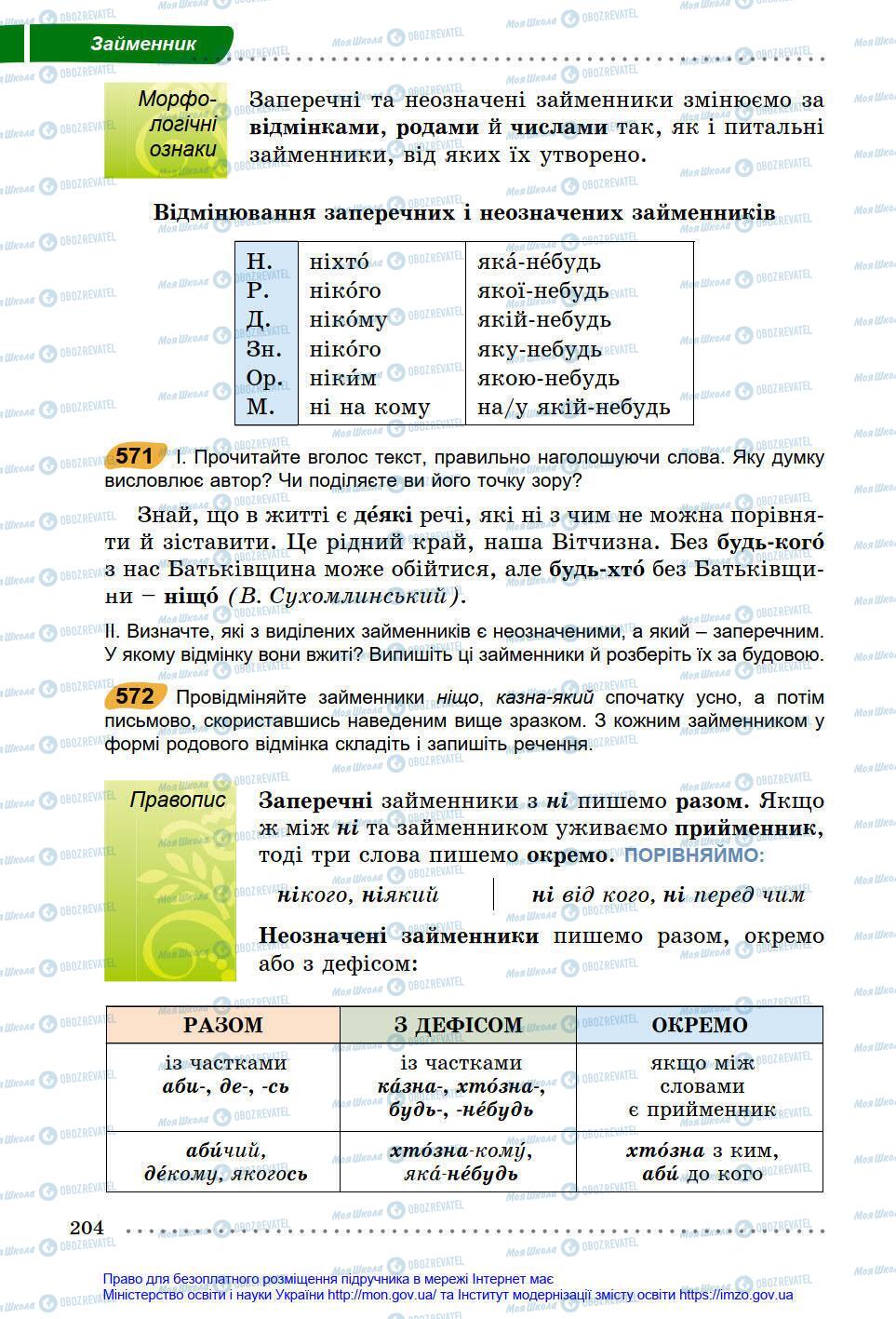 Підручники Українська мова 6 клас сторінка 204