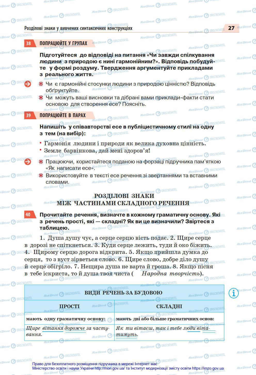 Підручники Українська мова 7 клас сторінка 27