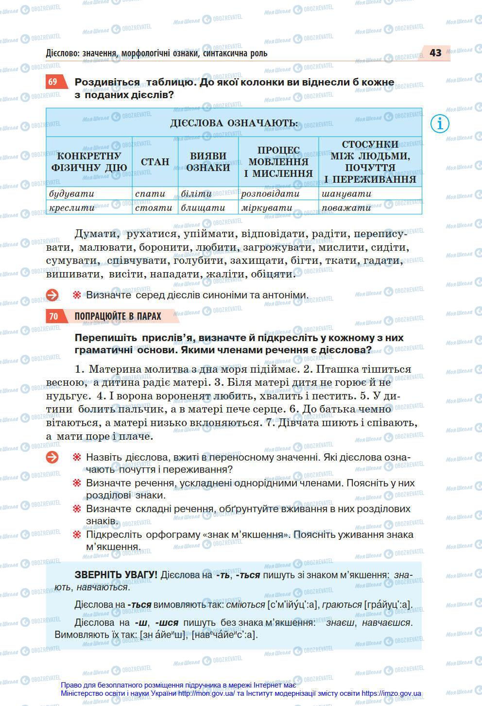 Підручники Українська мова 7 клас сторінка 43