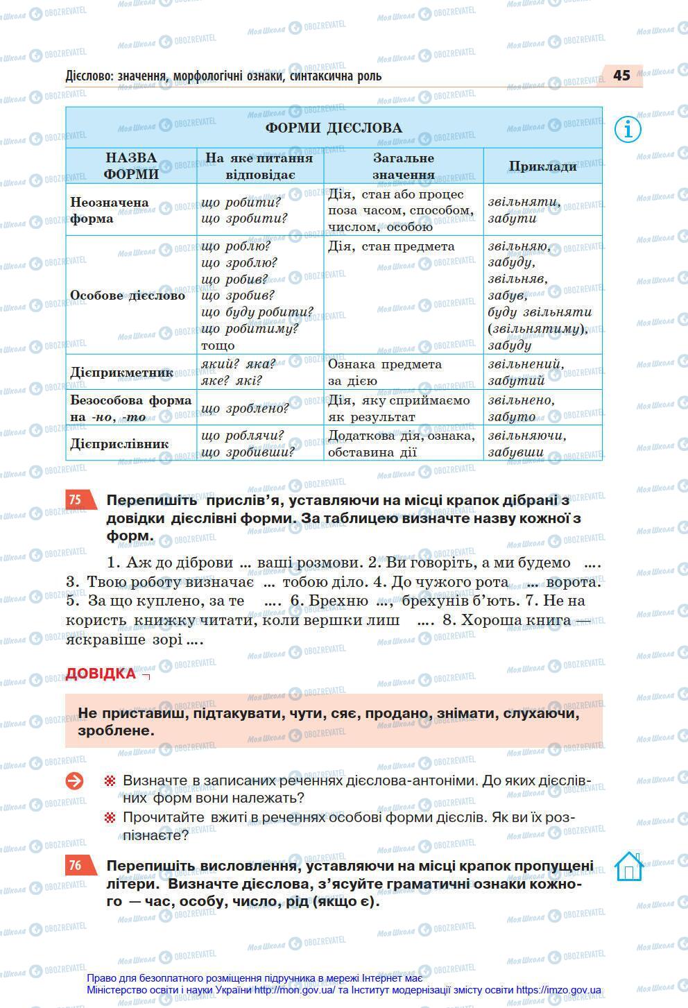 Підручники Українська мова 7 клас сторінка 45