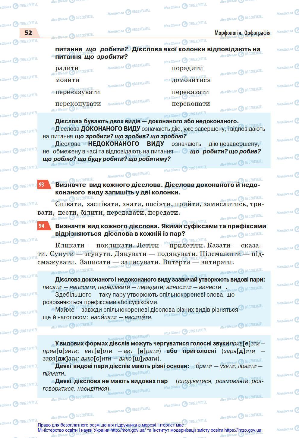 Підручники Українська мова 7 клас сторінка 52