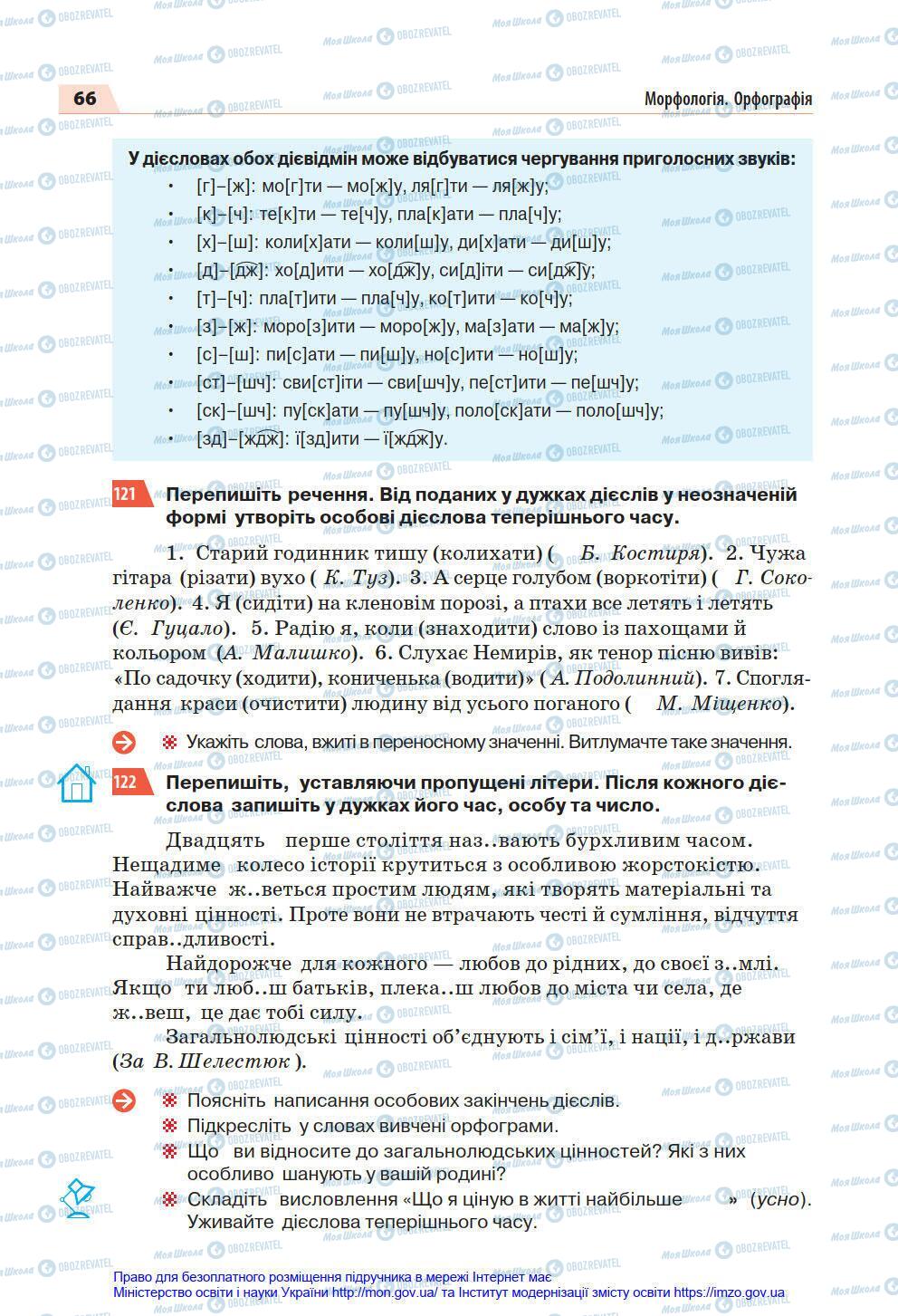 Підручники Українська мова 7 клас сторінка 66
