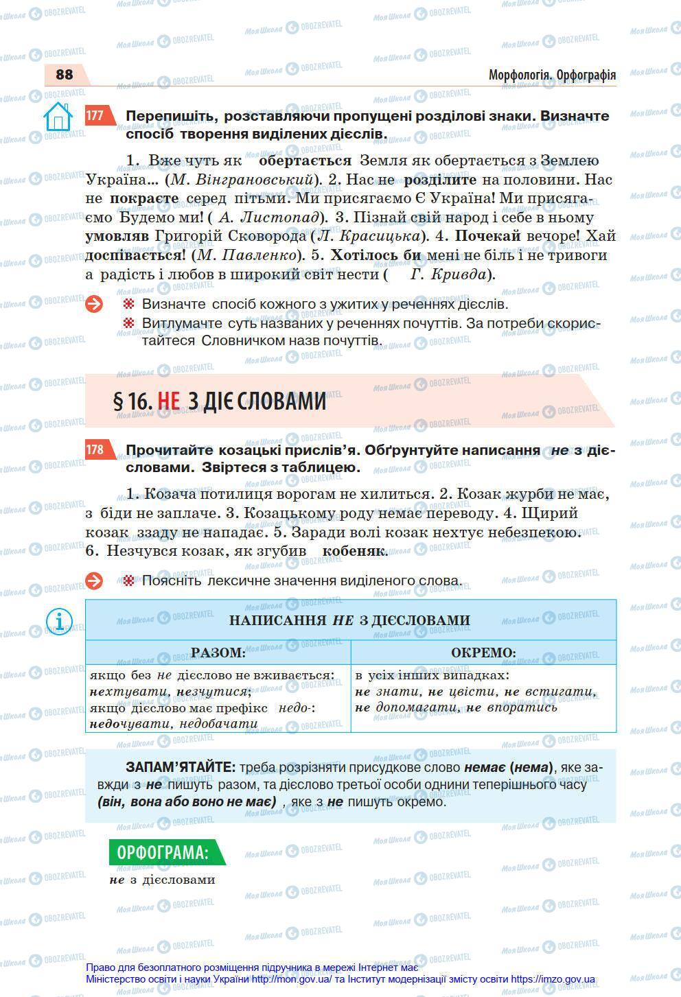 Підручники Українська мова 7 клас сторінка 88