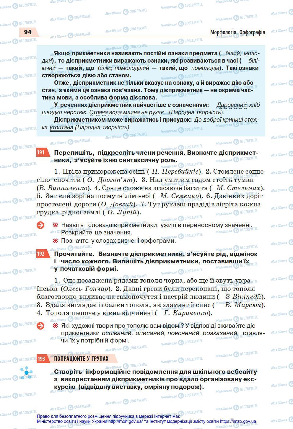 Підручники Українська мова 7 клас сторінка 94