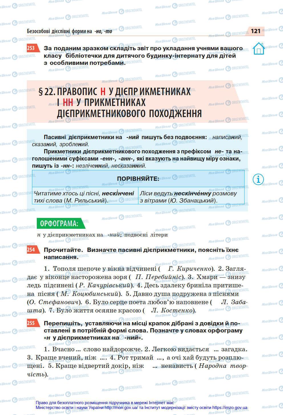 Підручники Українська мова 7 клас сторінка 121