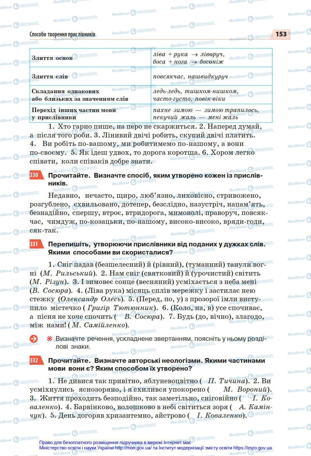 Підручники Українська мова 7 клас сторінка 153