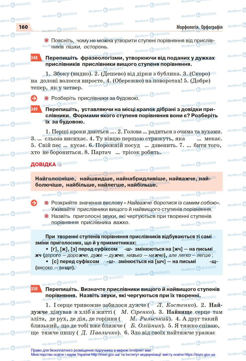 Підручники Українська мова 7 клас сторінка 160