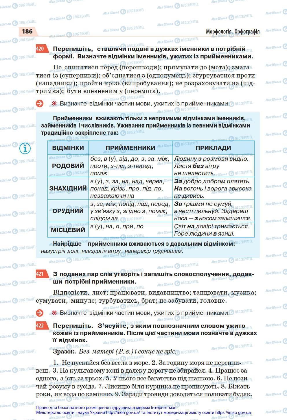 Підручники Українська мова 7 клас сторінка 186