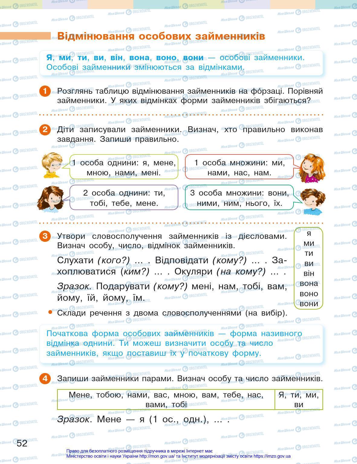 Підручники Українська мова 4 клас сторінка 52