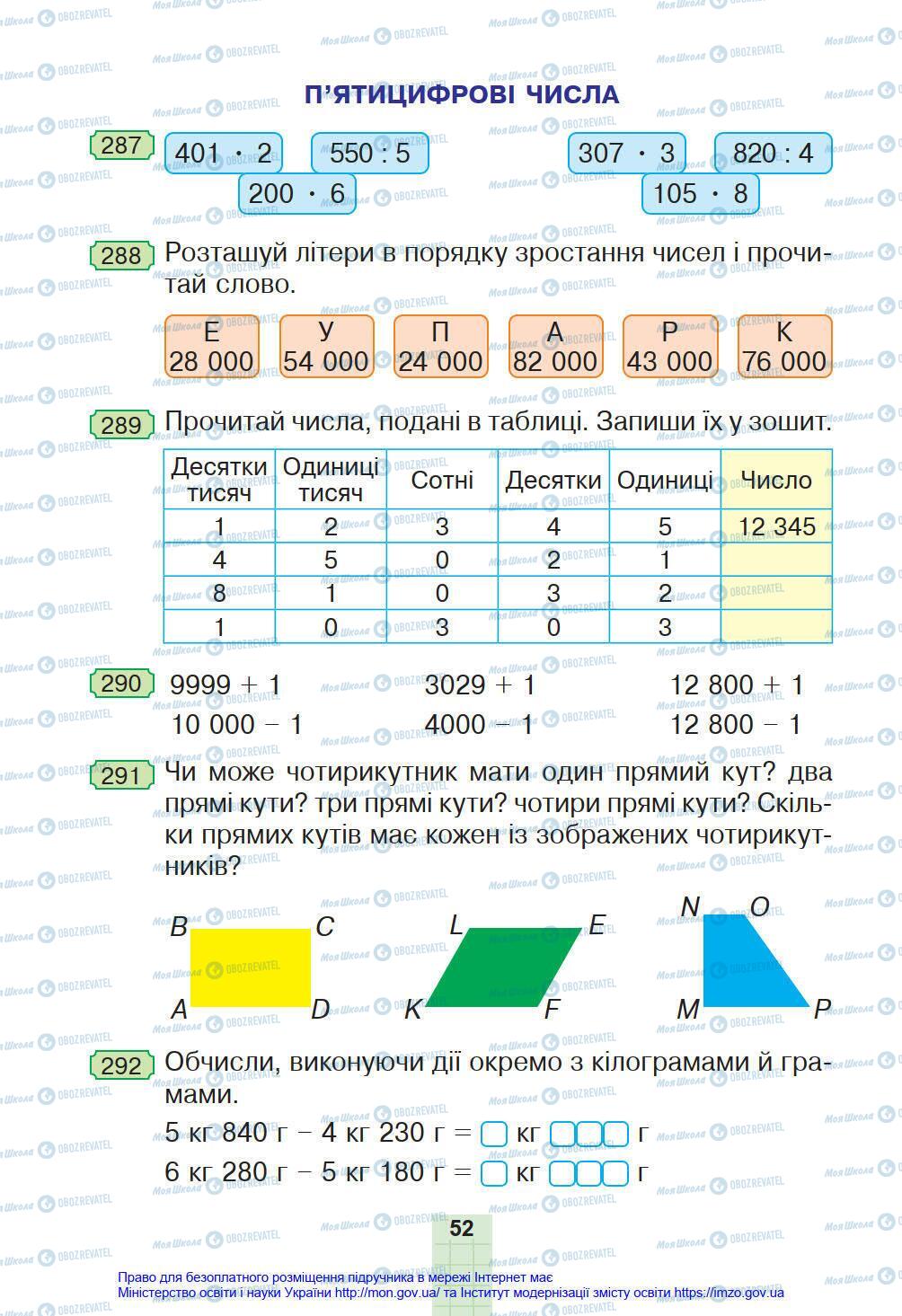 Підручники Математика 4 клас сторінка 52