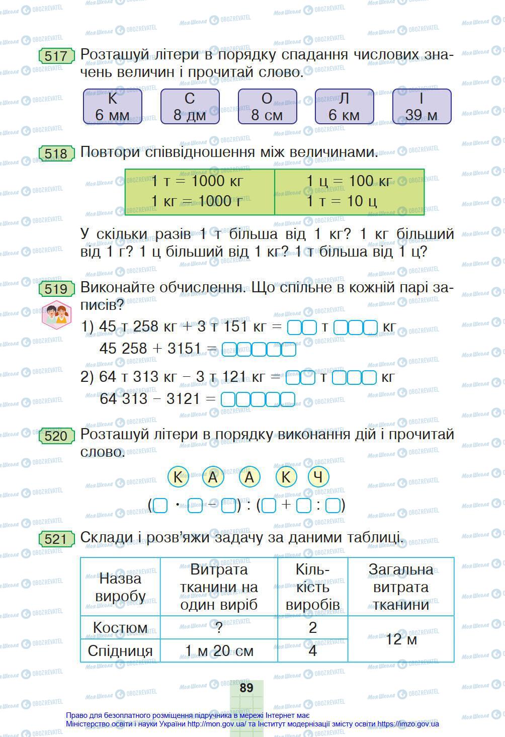 Підручники Математика 4 клас сторінка 89