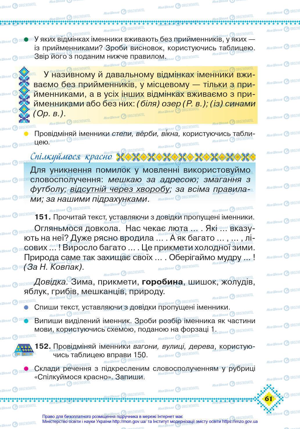 Учебники Укр мова 4 класс страница 61