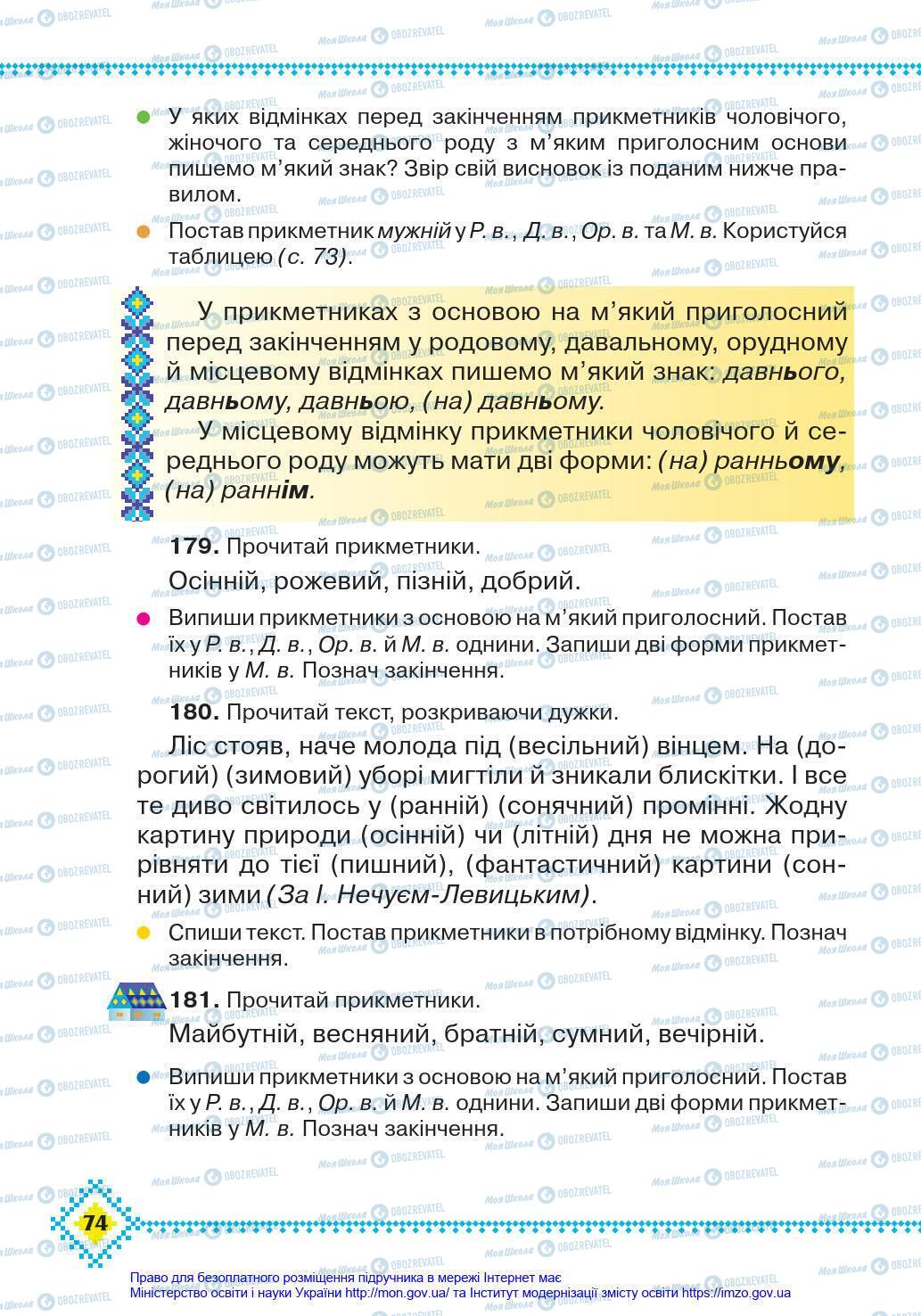 Підручники Українська мова 4 клас сторінка 74