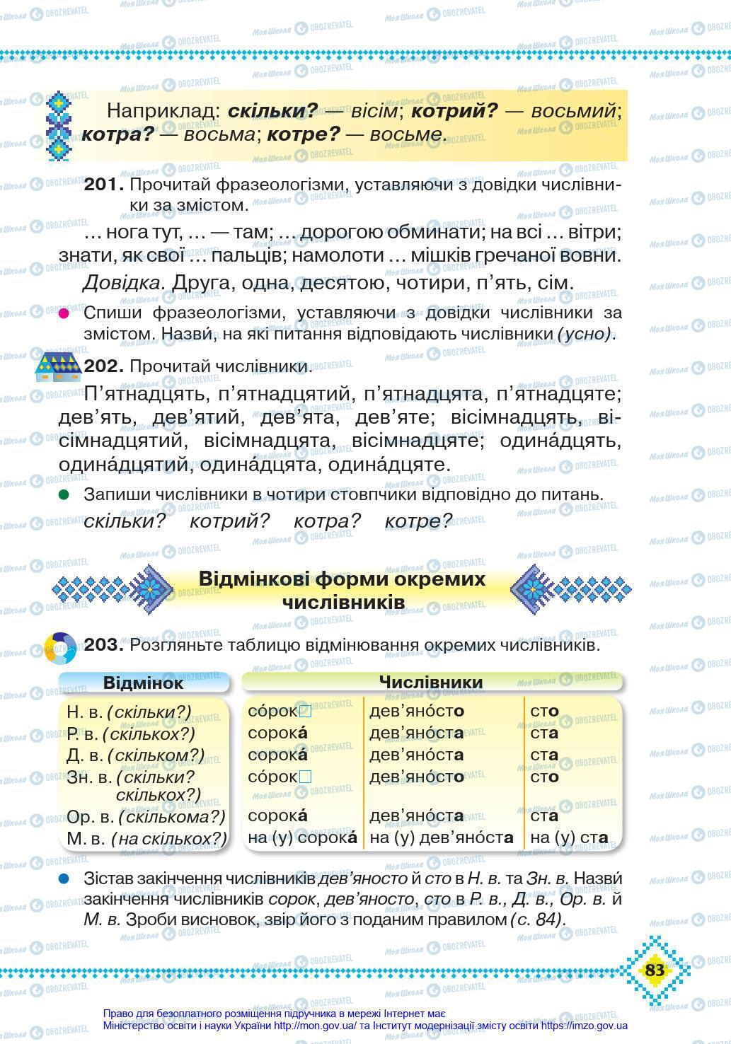 Учебники Укр мова 4 класс страница 83