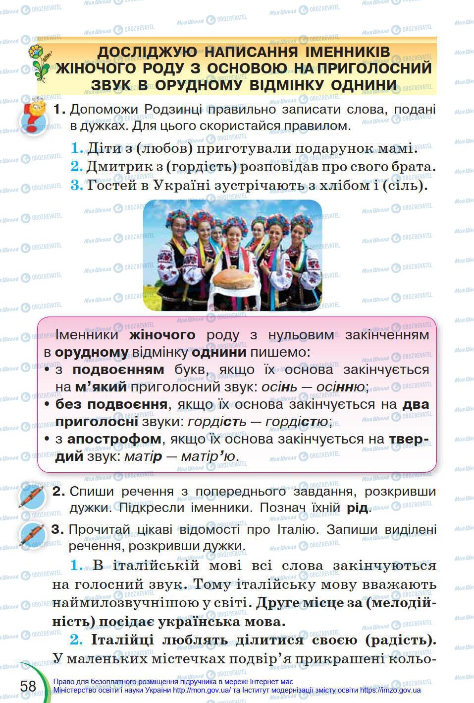 Підручники Українська мова 4 клас сторінка 58