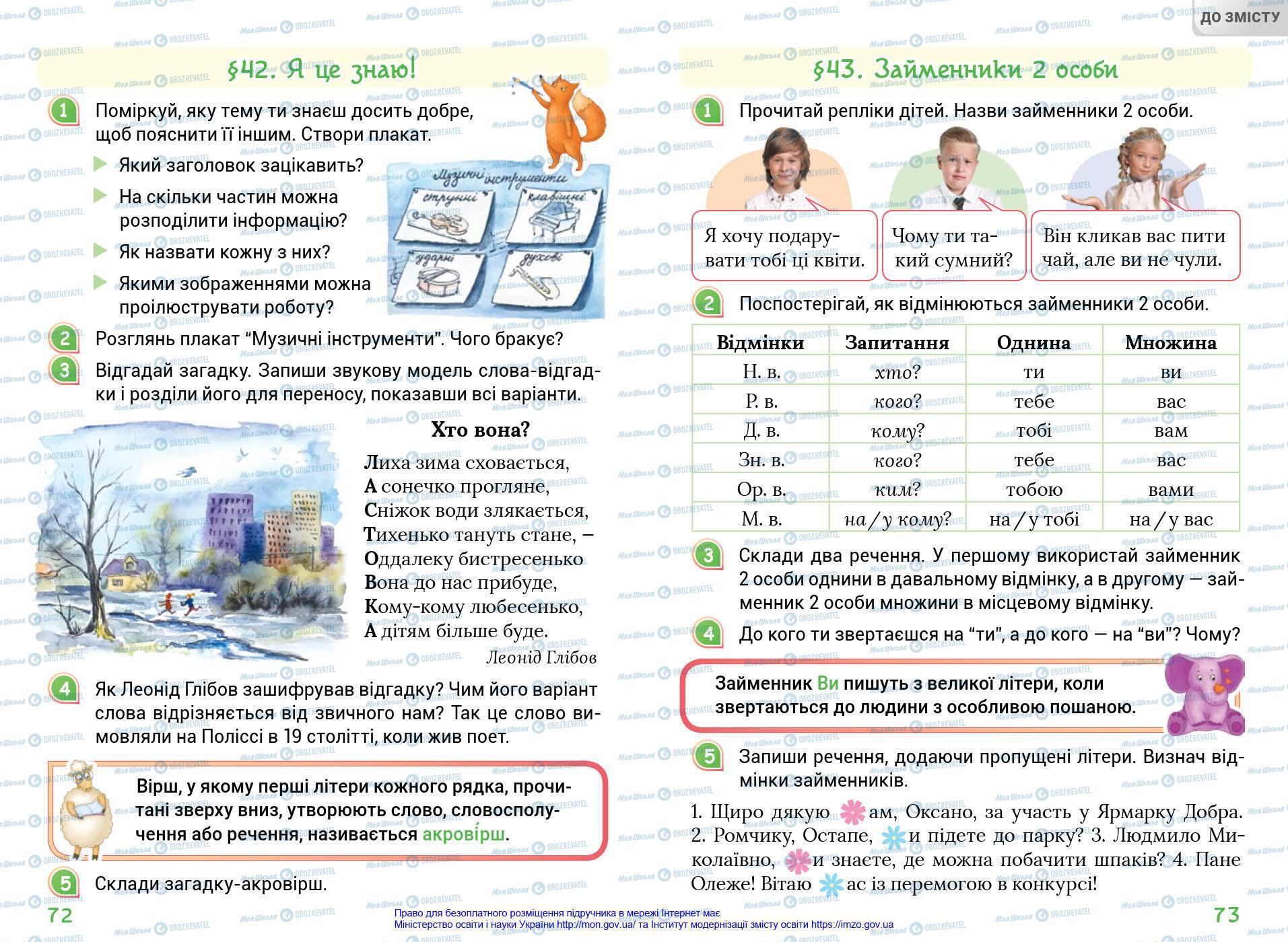 Підручники Українська мова 4 клас сторінка 72-73