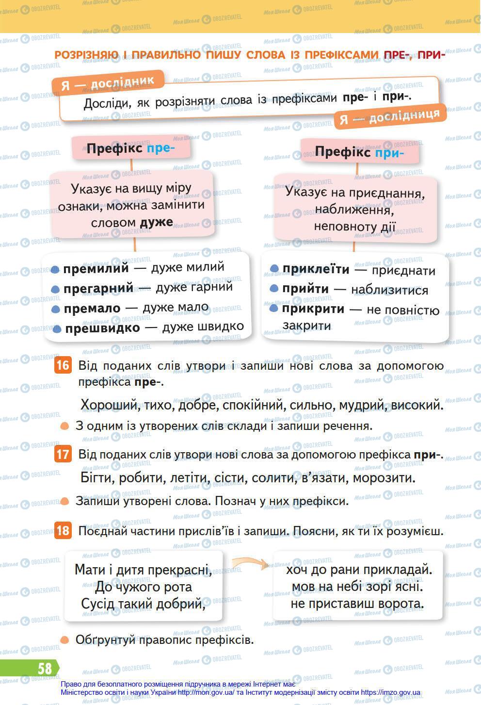 Підручники Українська мова 4 клас сторінка 58