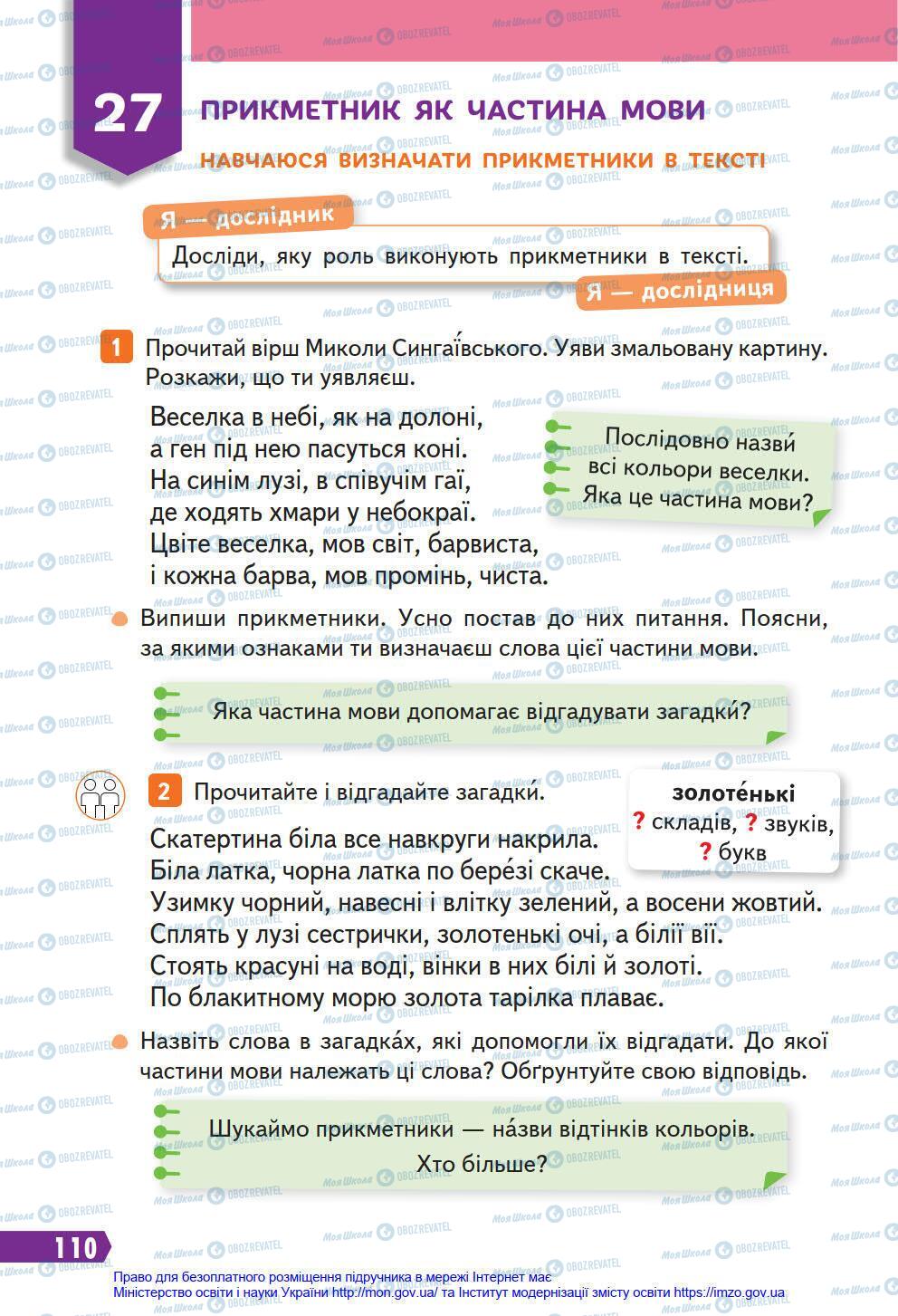 Підручники Українська мова 4 клас сторінка 110