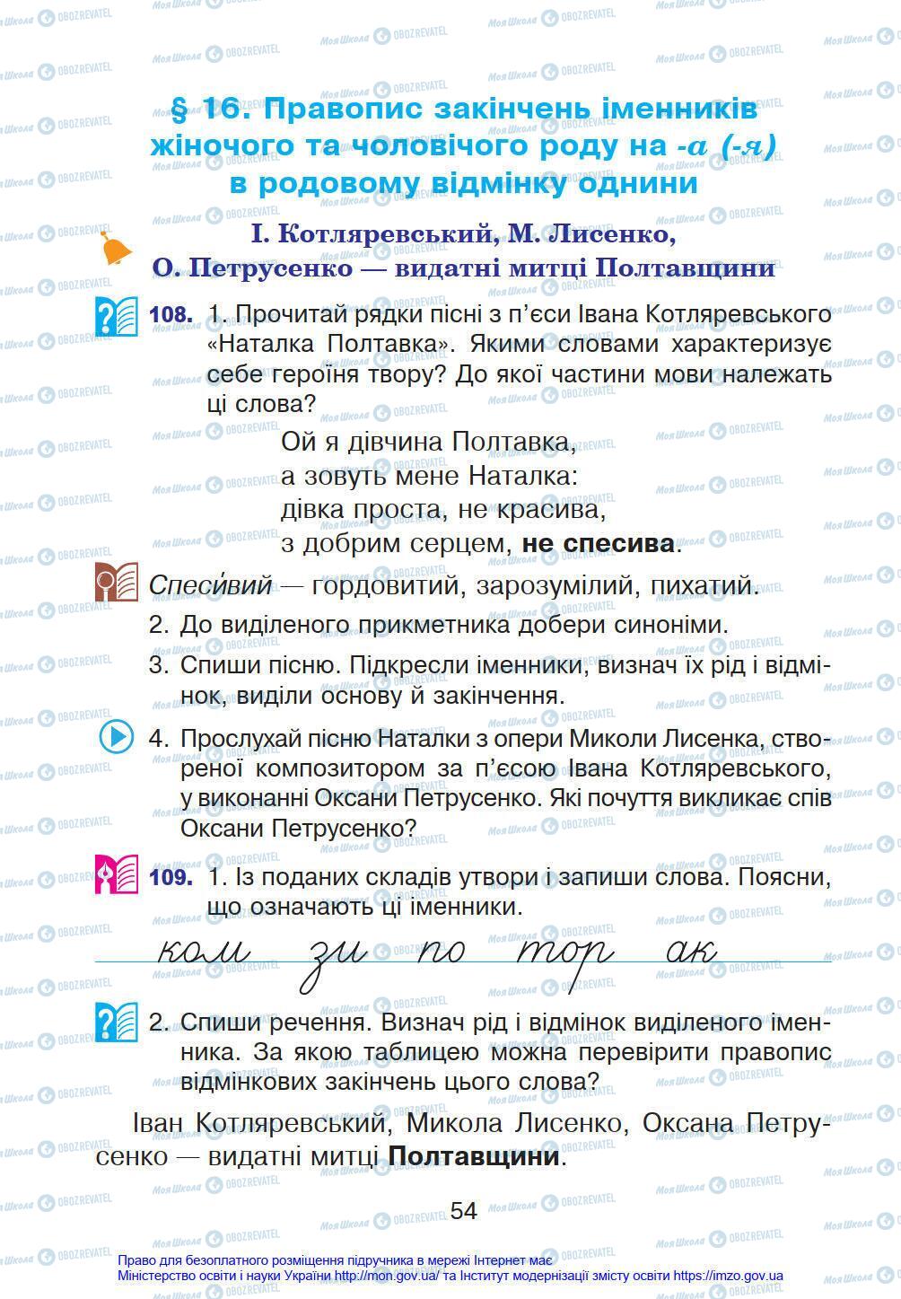 Підручники Українська мова 4 клас сторінка 54