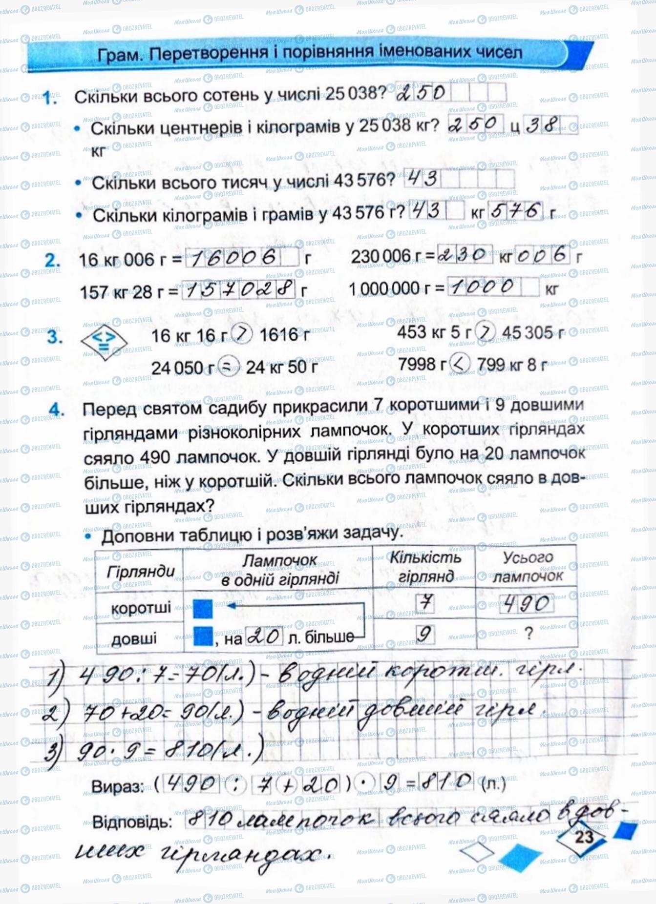 ГДЗ Математика 4 класс страница Сторінка 23