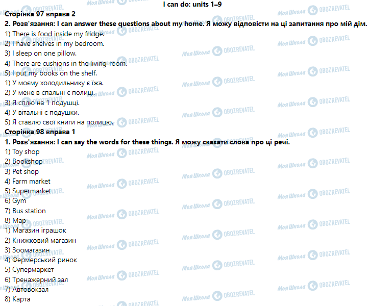 ГДЗ Англійська мова 4 клас сторінка I can do: units 1–9