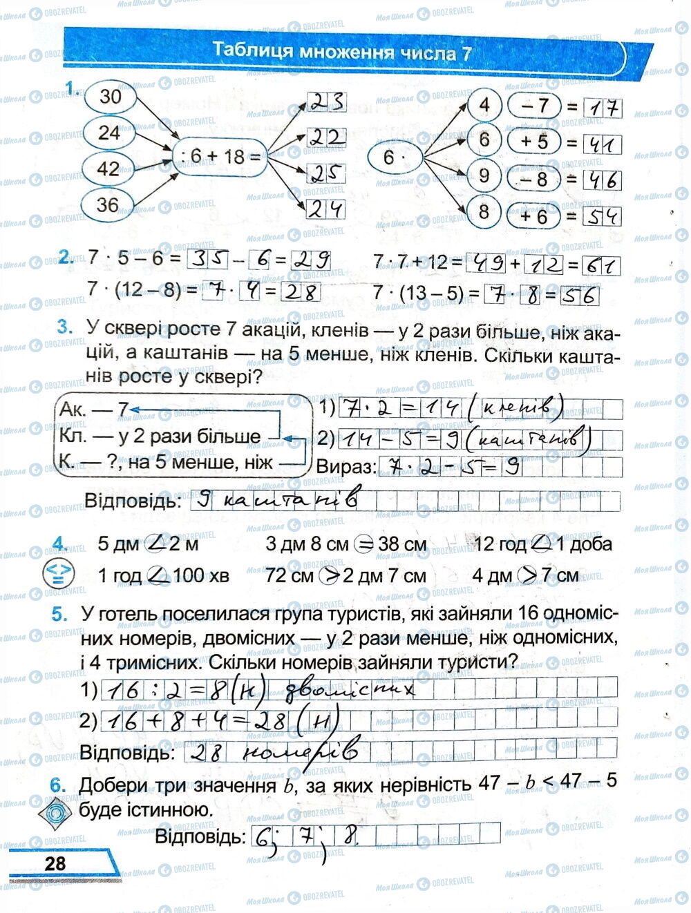 ГДЗ Математика 3 клас сторінка Сторінка  28