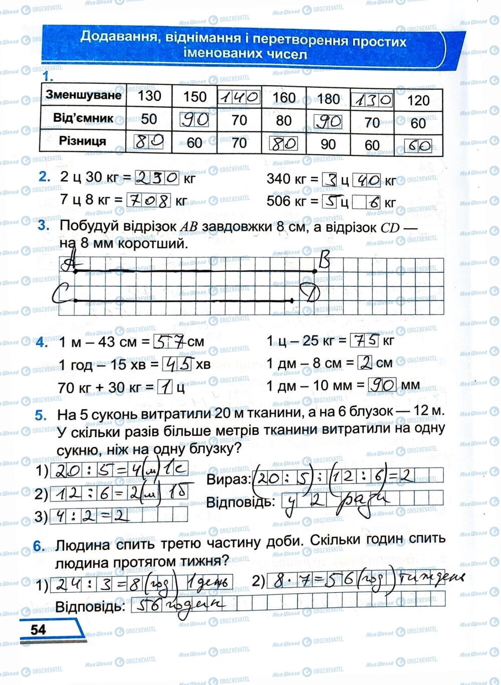ГДЗ Математика 3 клас сторінка Сторінка  54
