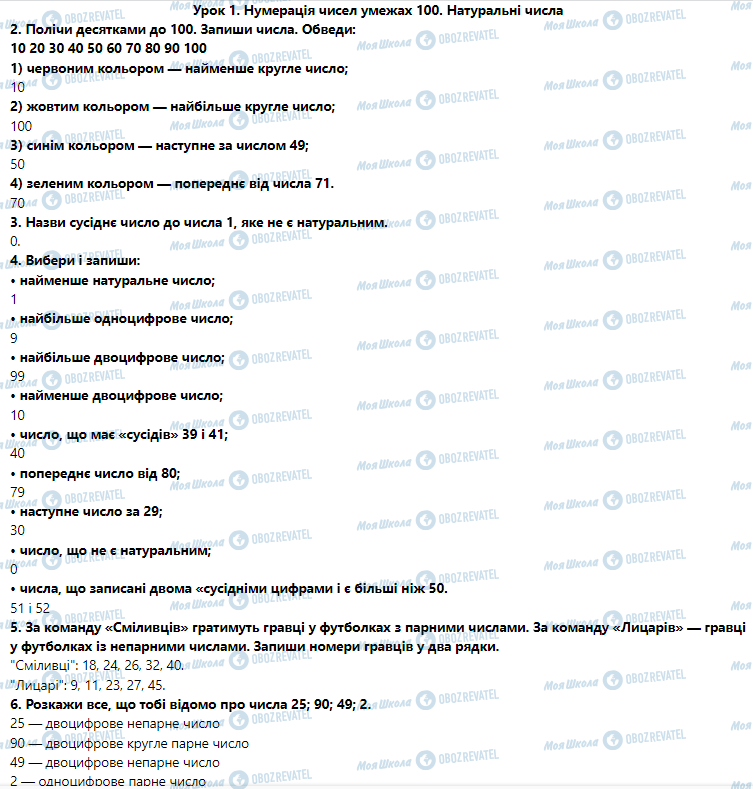 ГДЗ Математика 3 клас сторінка Урок 1. Нумерація чисел у межах 100