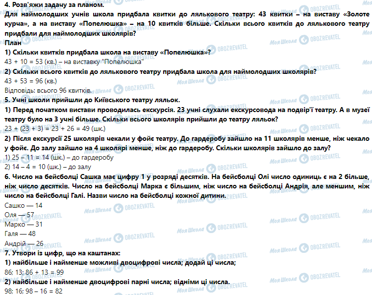 ГДЗ Математика 3 клас сторінка Урок 3. Дії додавання і віднімання. Розв’язування задач на 2 дії