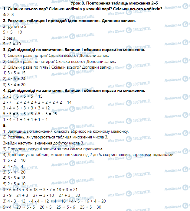 ГДЗ Математика 3 клас сторінка Урок 8. Повторення таблиць множення 2–5